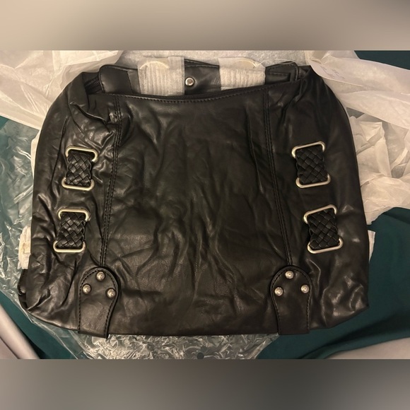 New Black, leather gold buckle ring hardware Harley Davidson inspired hobo bag - Picture 5 of 11